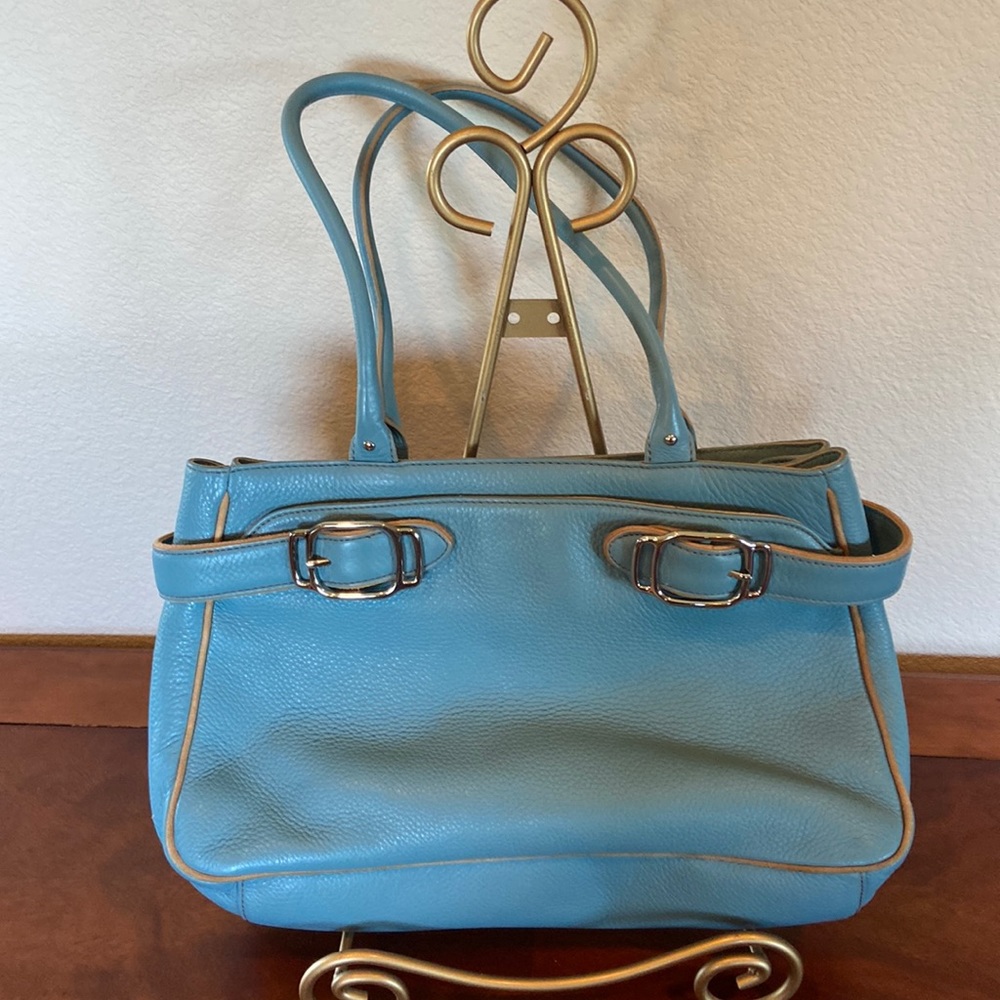 Cole Haan blue leather handbag.